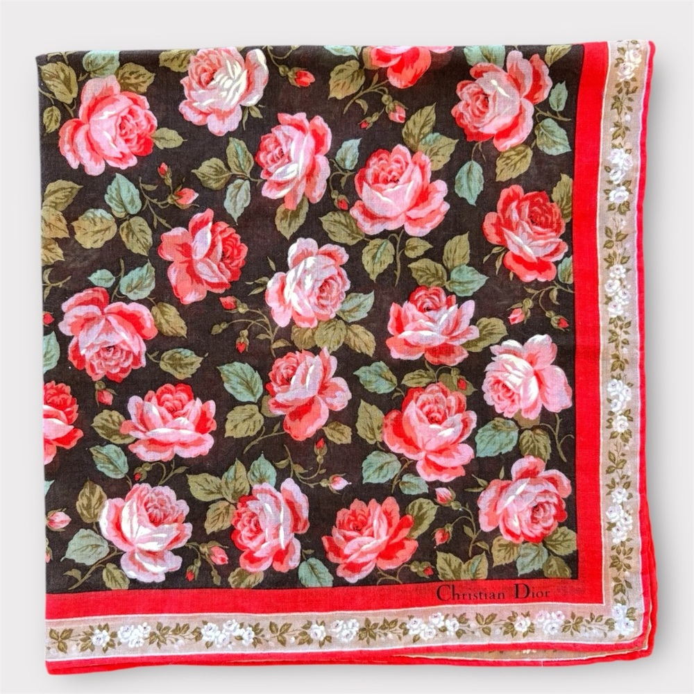 DIOR Floral Cotton Rose Pattern Scarf - Picture 6 of 6